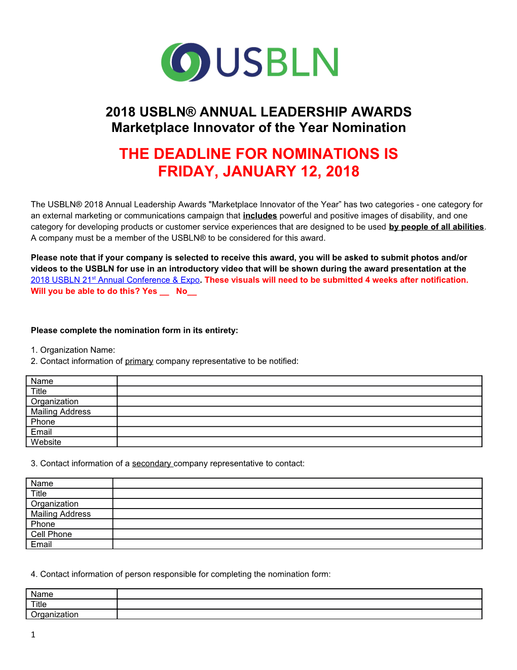 2018Usbln Annual Leadership Awards