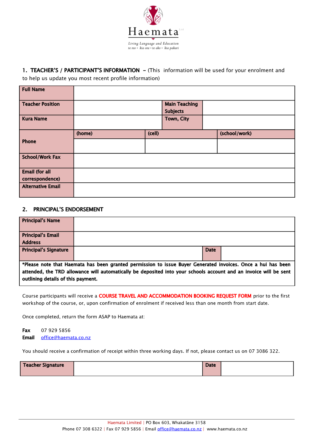 Ako Panuku Course Enrolment Form - 2010