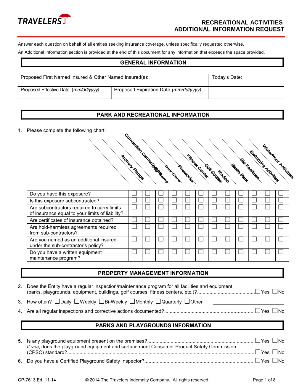 Recreational Activities Additional Information Request