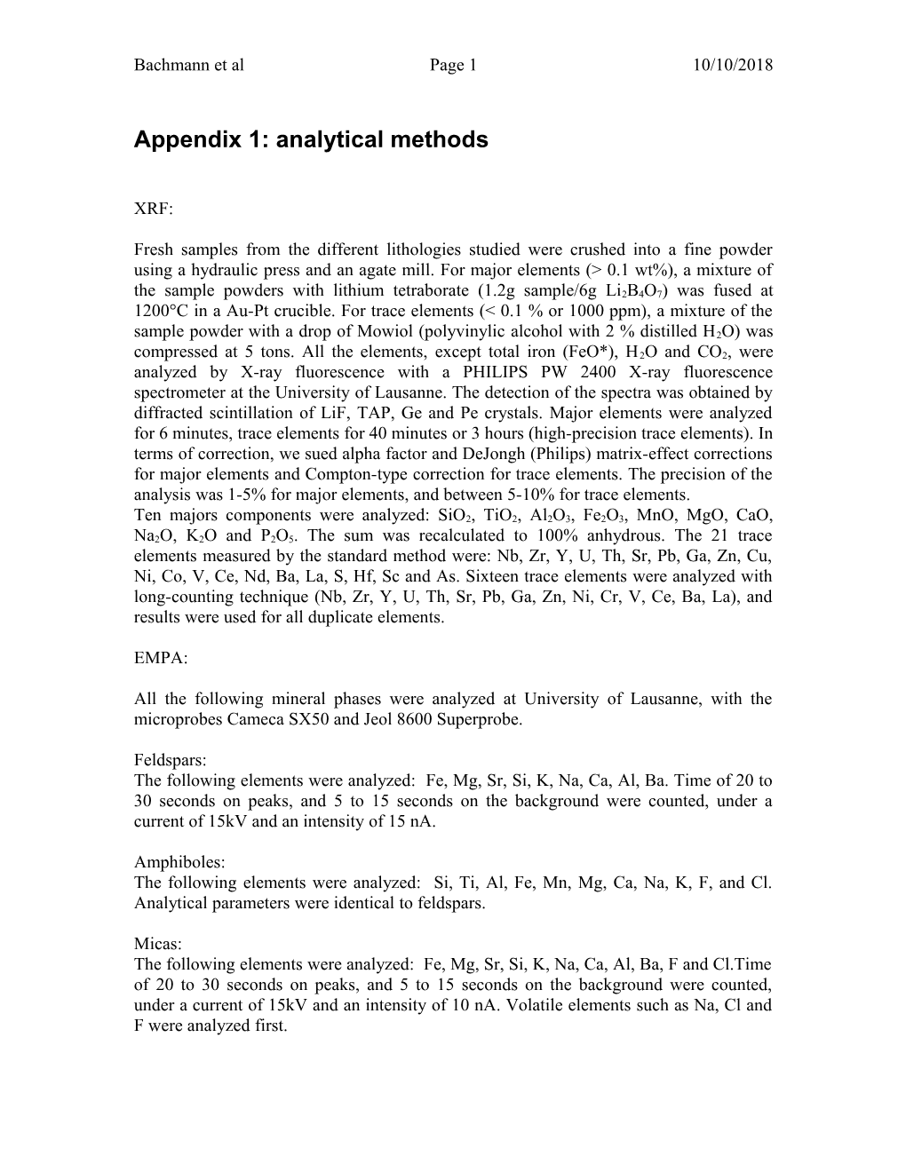 Appendix X: Analytical Methods