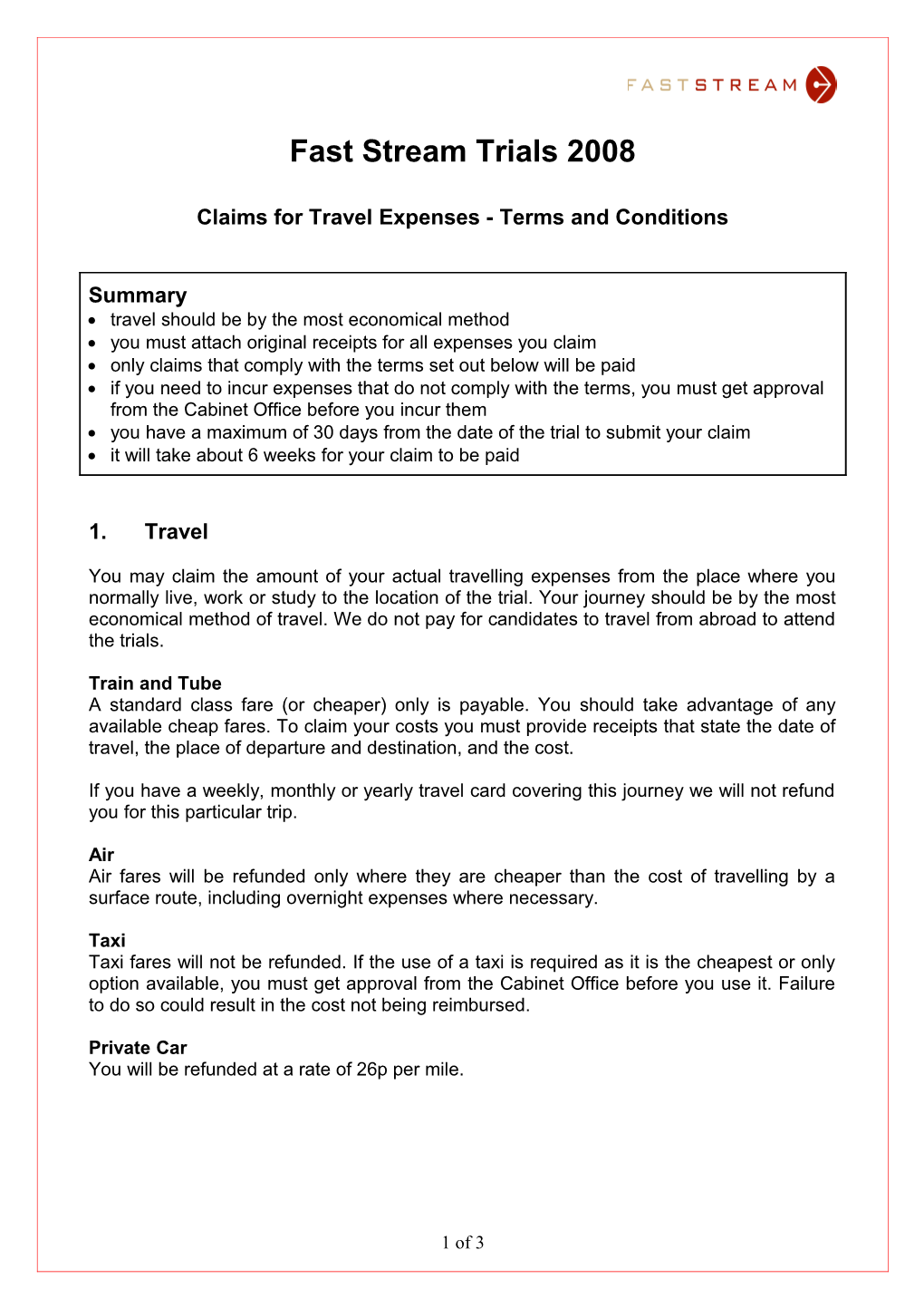 Claims for Travel Expenses