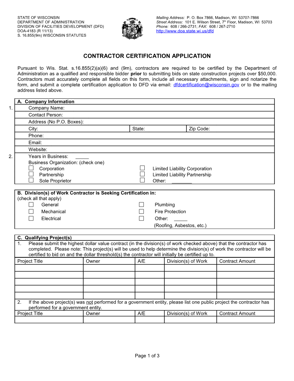 Contractor Certification Application