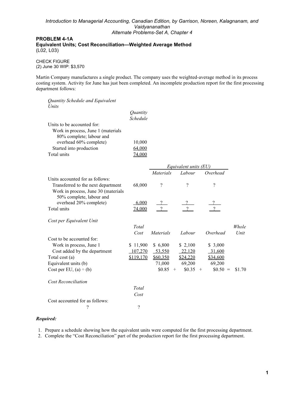 Equivalent Units; Cost Reconciliation Weighted Average Method