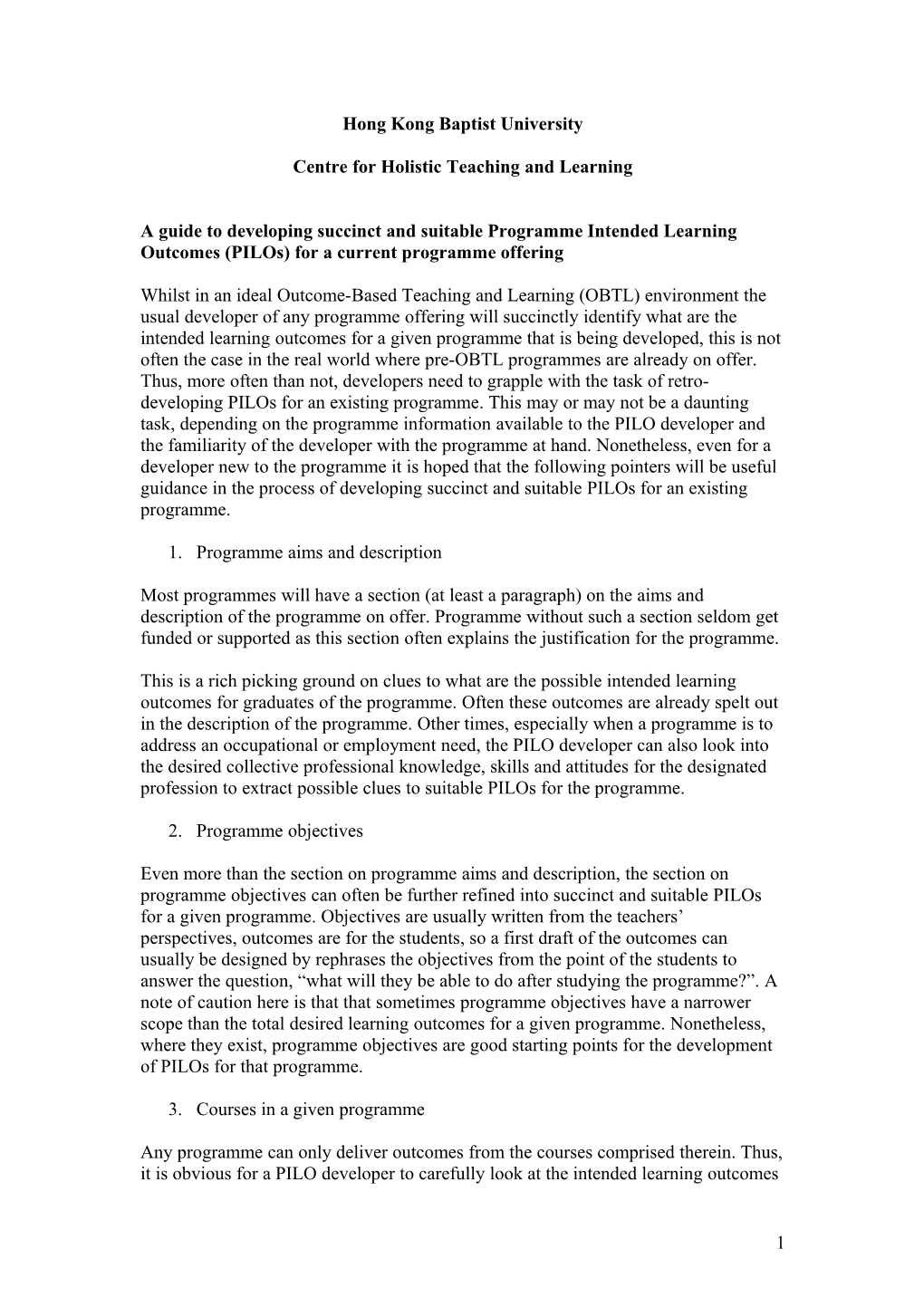 A Guide to Developing Succinct and Suitable Programme Intended Learning Outcomes (Pilos)