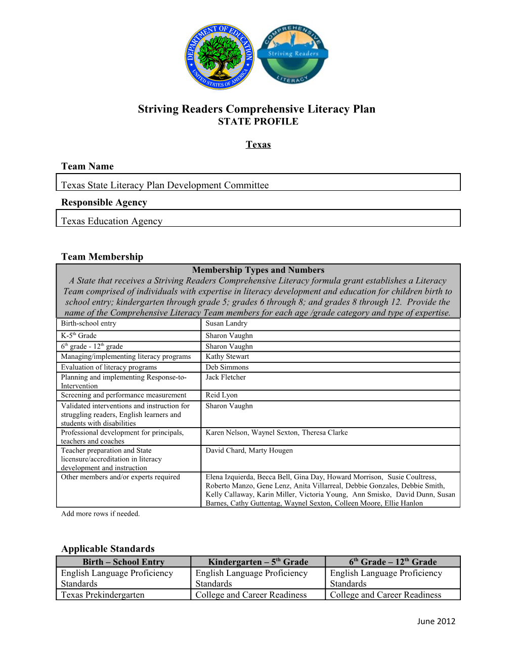 Texas State Striving Readers Comprehensive Literacy Plan (MS Word)