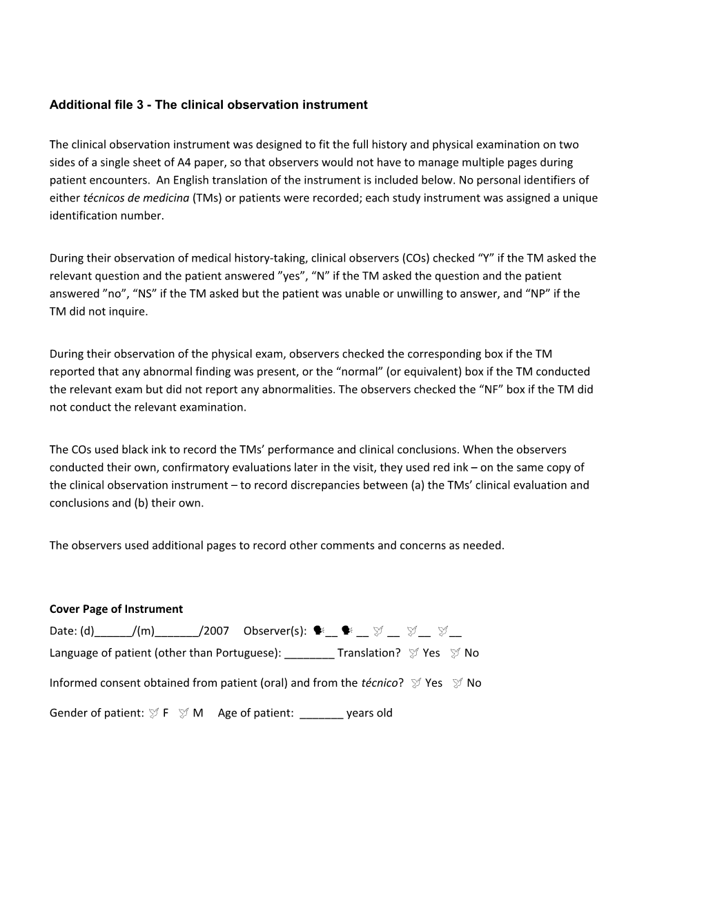 Additional File 3 - the Clinical Observation Instrument