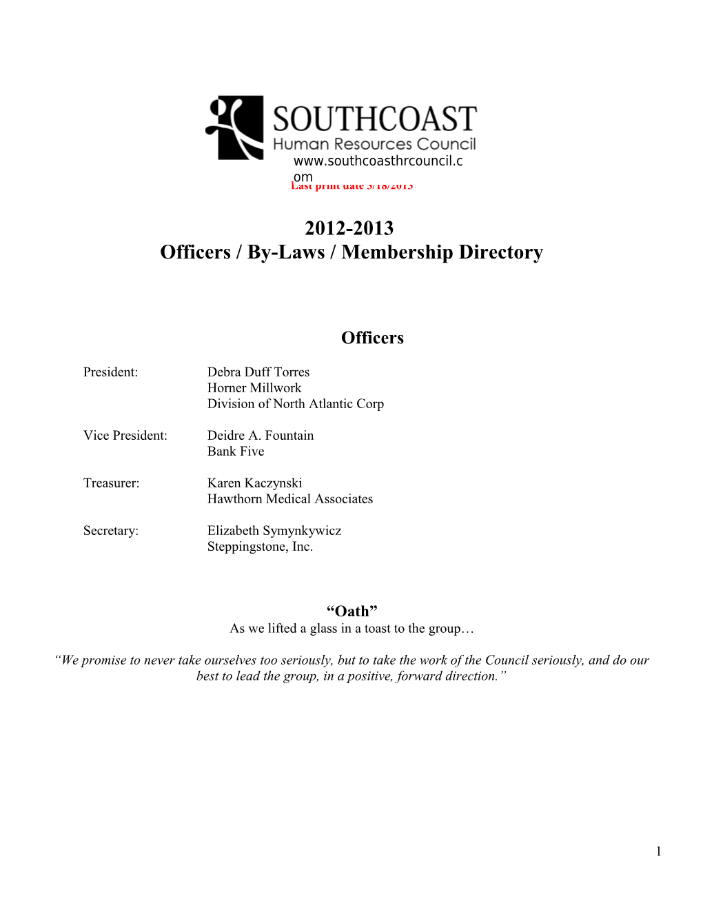 Officers / By-Laws / Membership Directory
