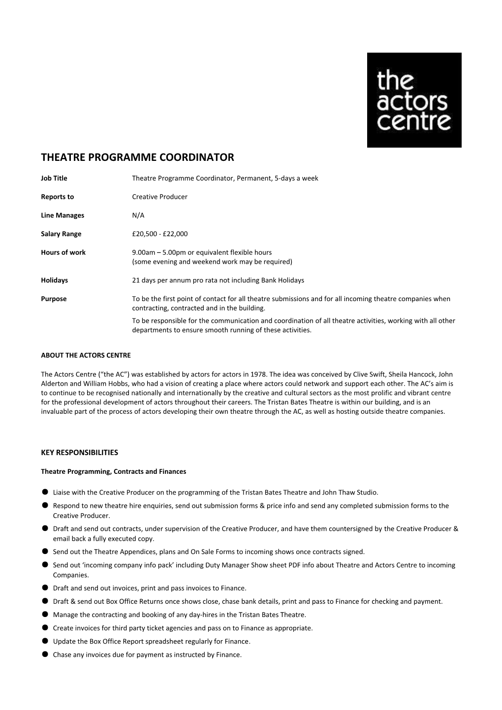 Theatre Programme Coordinator