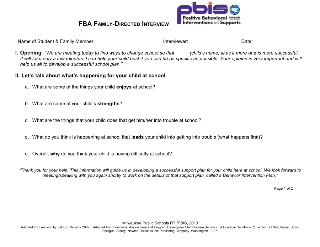 Student-Directed Functional Assessment Interview