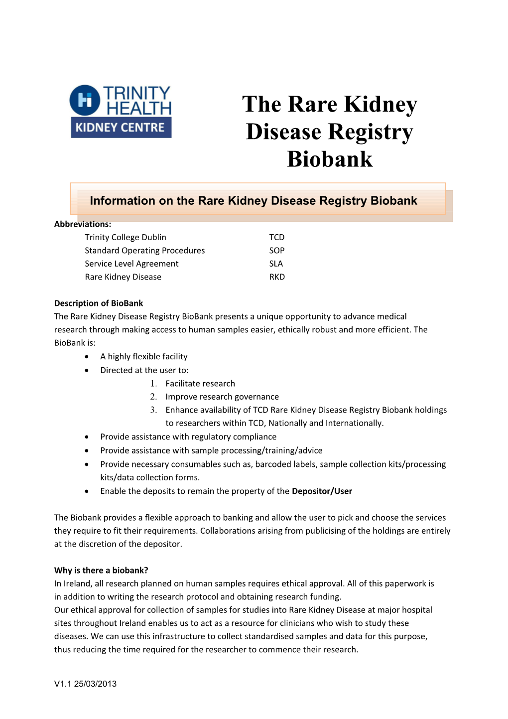 The Rare Kidney Disease Registry Biobank