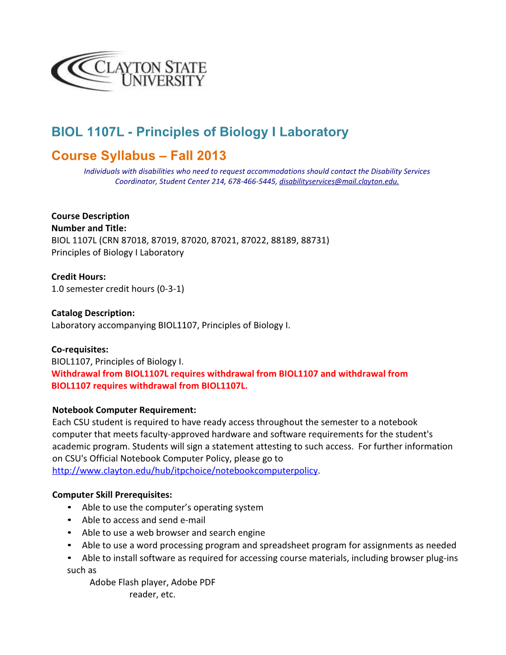 BIOL 1107L(CRN 87018,87019,87020,87021,87022,88189,88731) Principlesofbiologyilaboratory