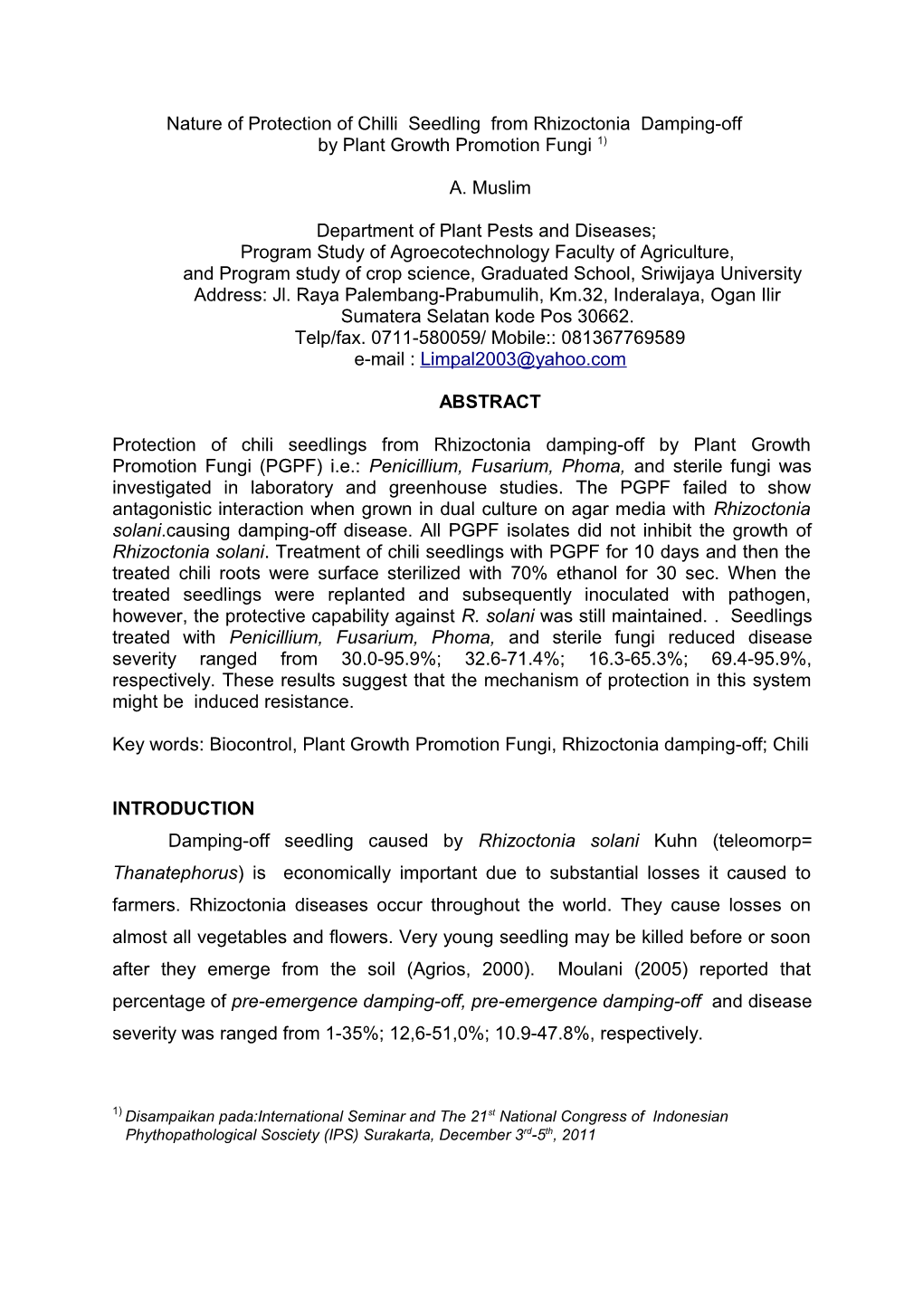 Nature of Protection of Chilli Seedling from Rhizoctonia Damping-Off