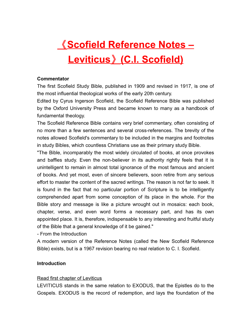 Scofield Reference Notes Leviticus (C.I. Scofield)