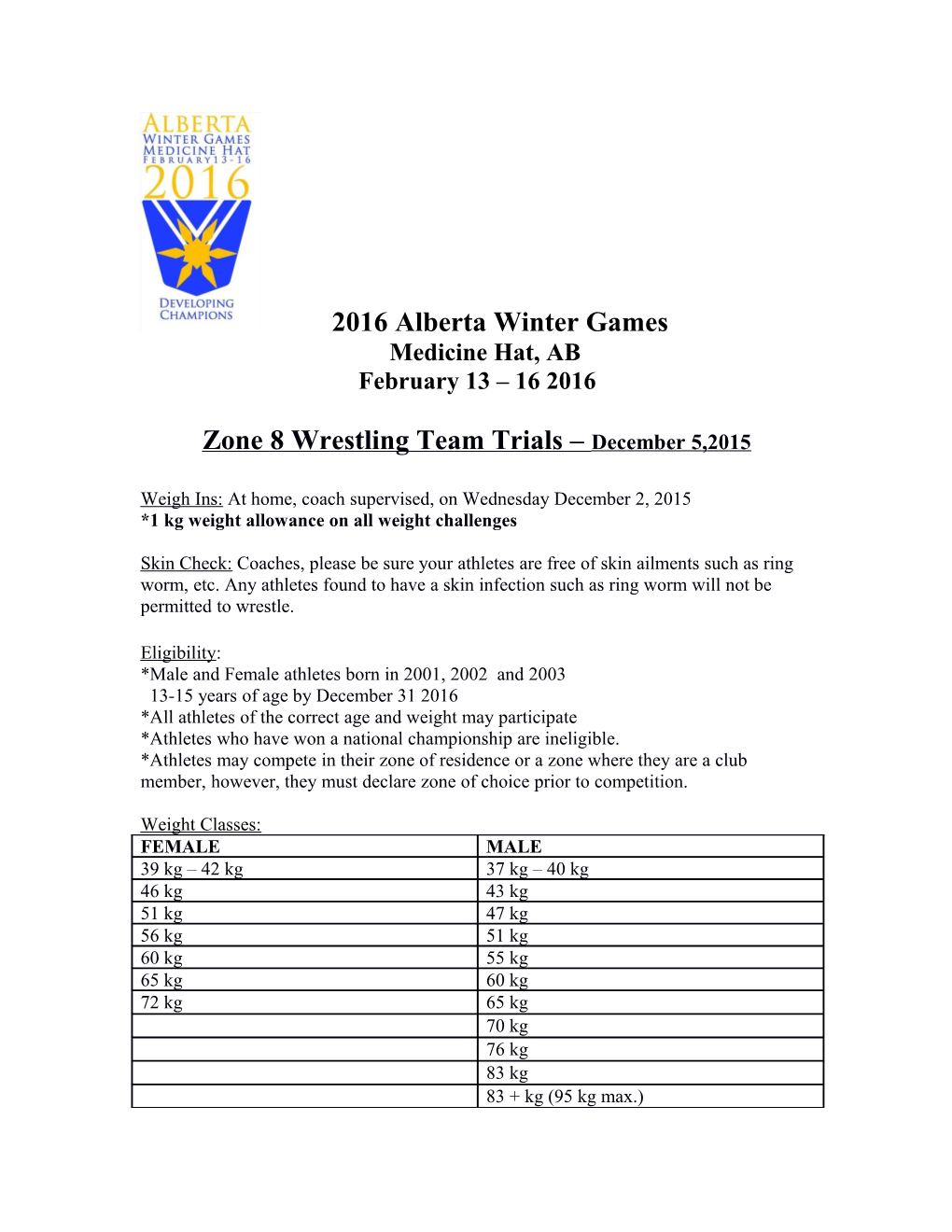 Zone 8 Wrestling Team Trials December 5,2015