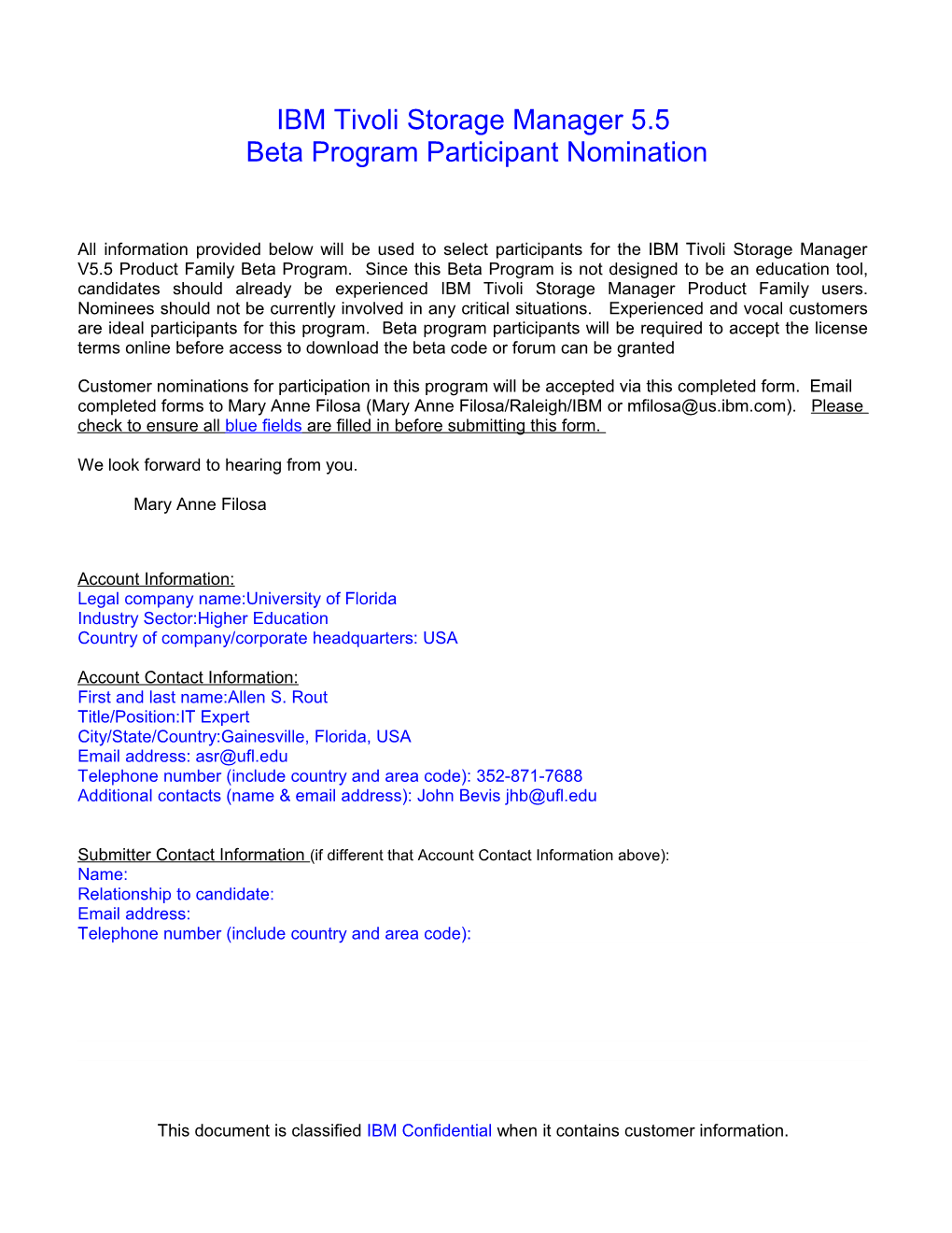 ITSM V5.3 Beta Nomination Form