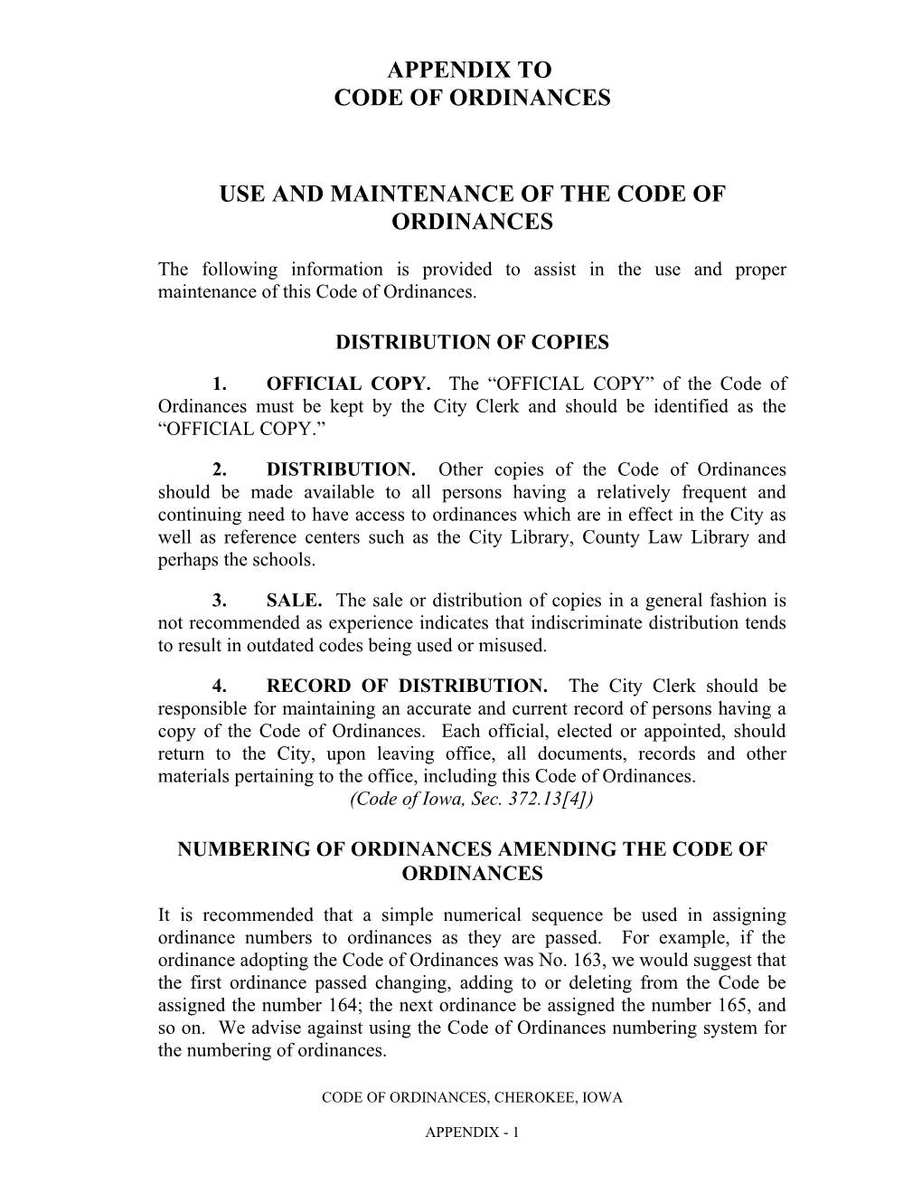 Use and Maintenance of the Code of Ordinances