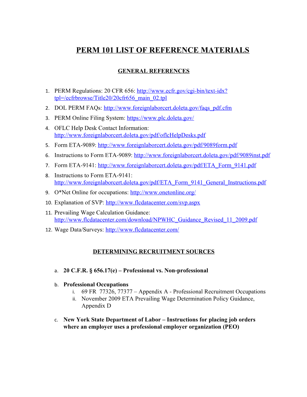 Perm 101 List of Reference Materials