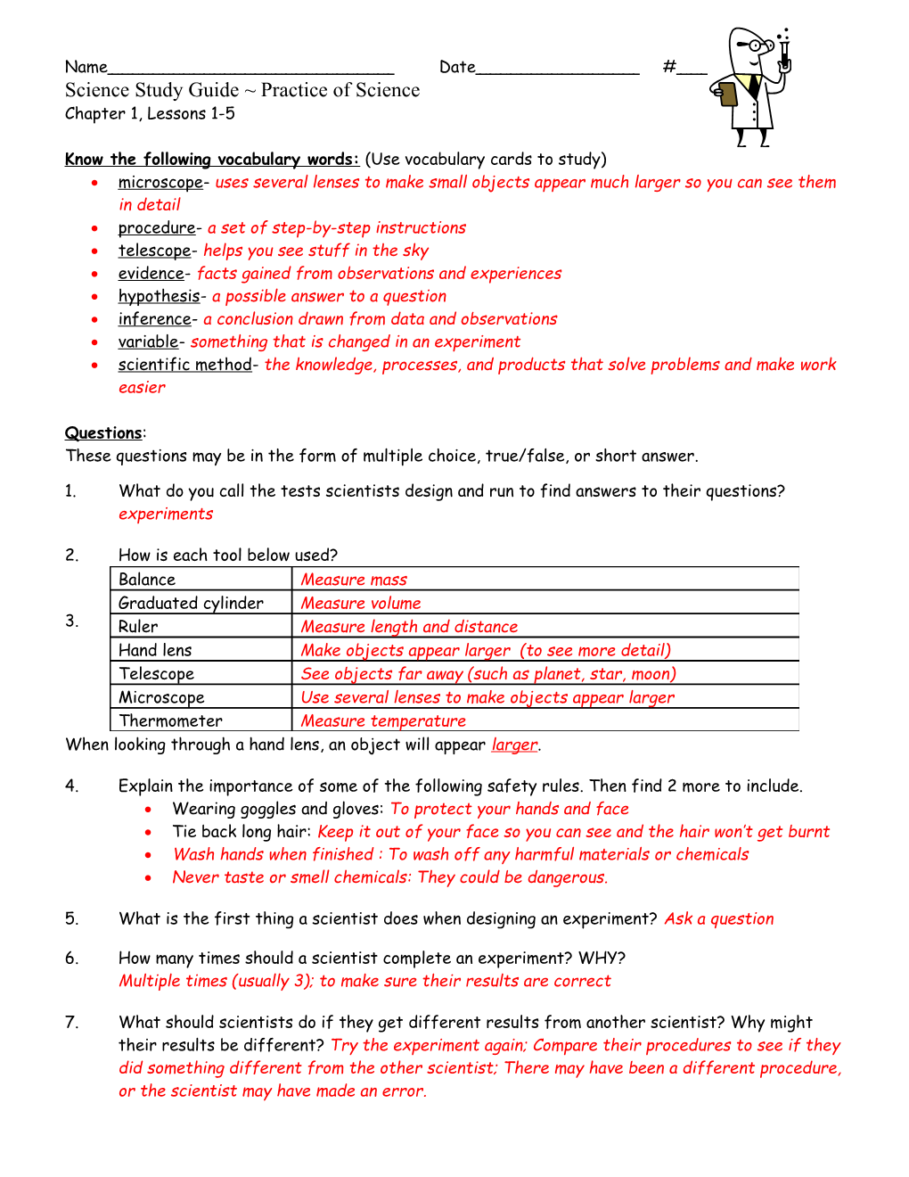 Science Study Guide Practice of Science