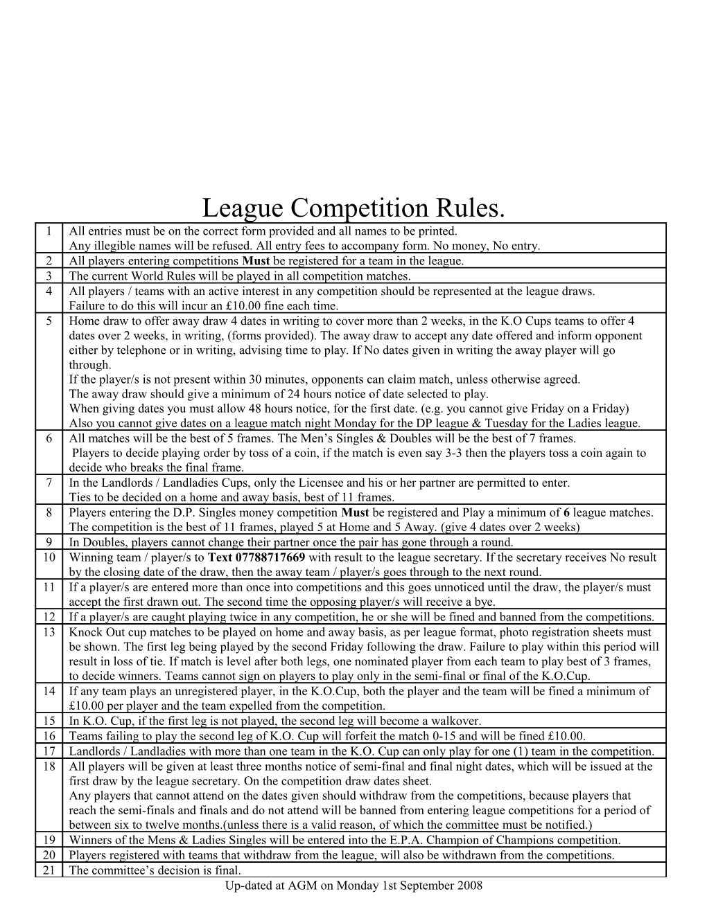 League Competition Rules