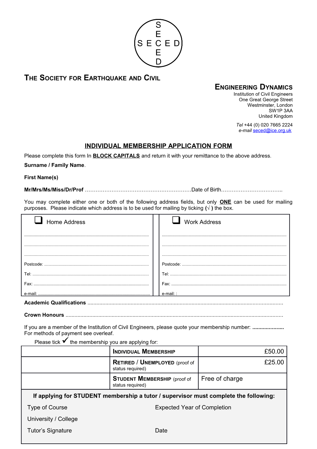 Application for Individual Membership