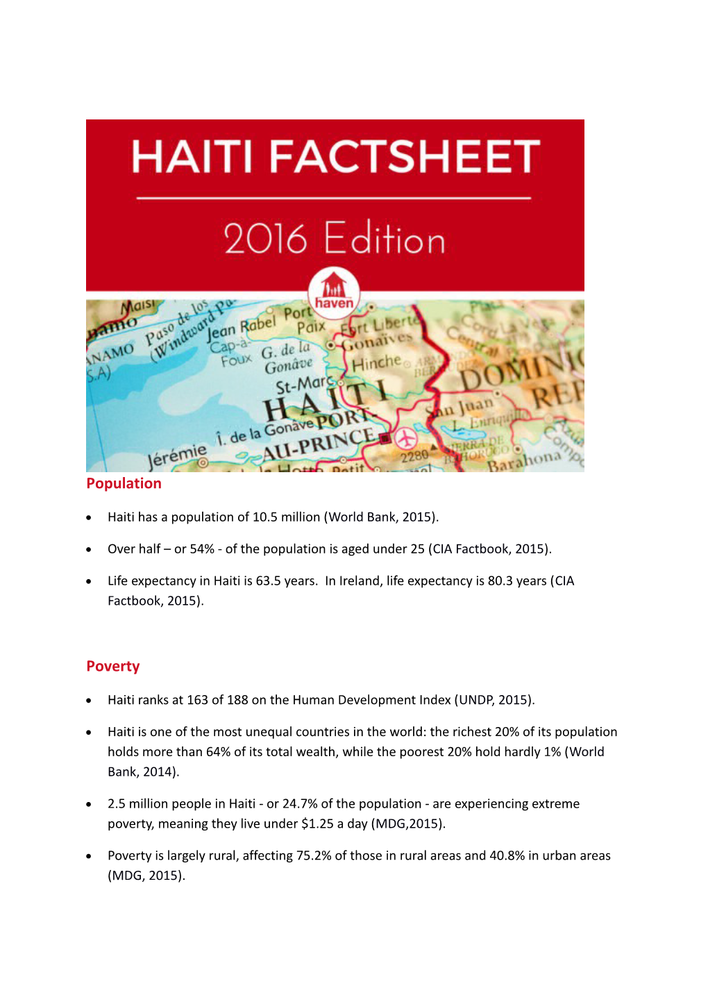 Haiti Has a Population of 10.5 Million (World Bank, 2015)
