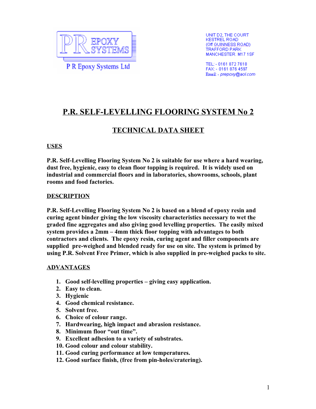 P.R. SELF-LEVELLING FLOORING SYSTEM No 2