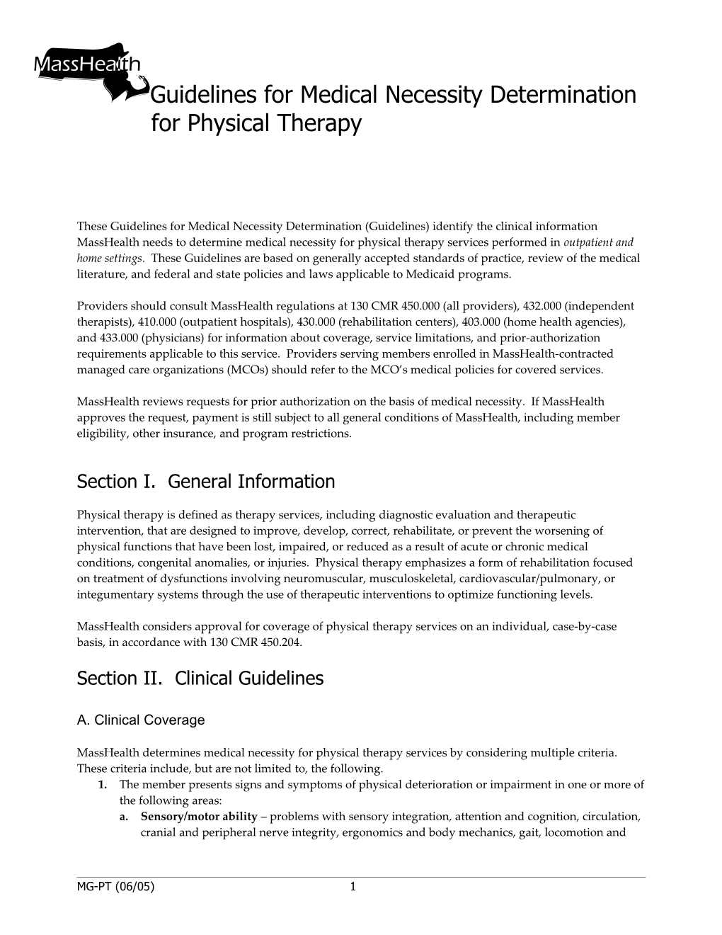 Guidelines for Medical Necessity Determination for Physical Therapy