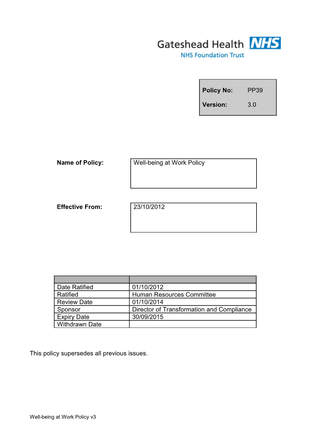 Well-Being at Work Policy