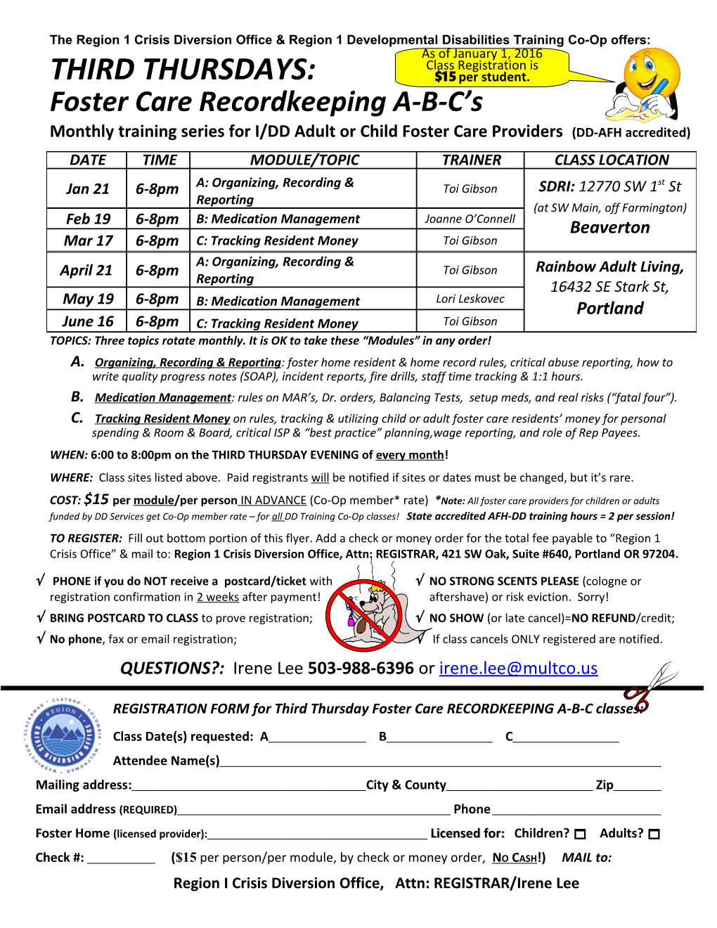 Introducing a NEW Monthly Training Series: Resident Recordkeeping 1-2-3: THIRD THURSDAYS