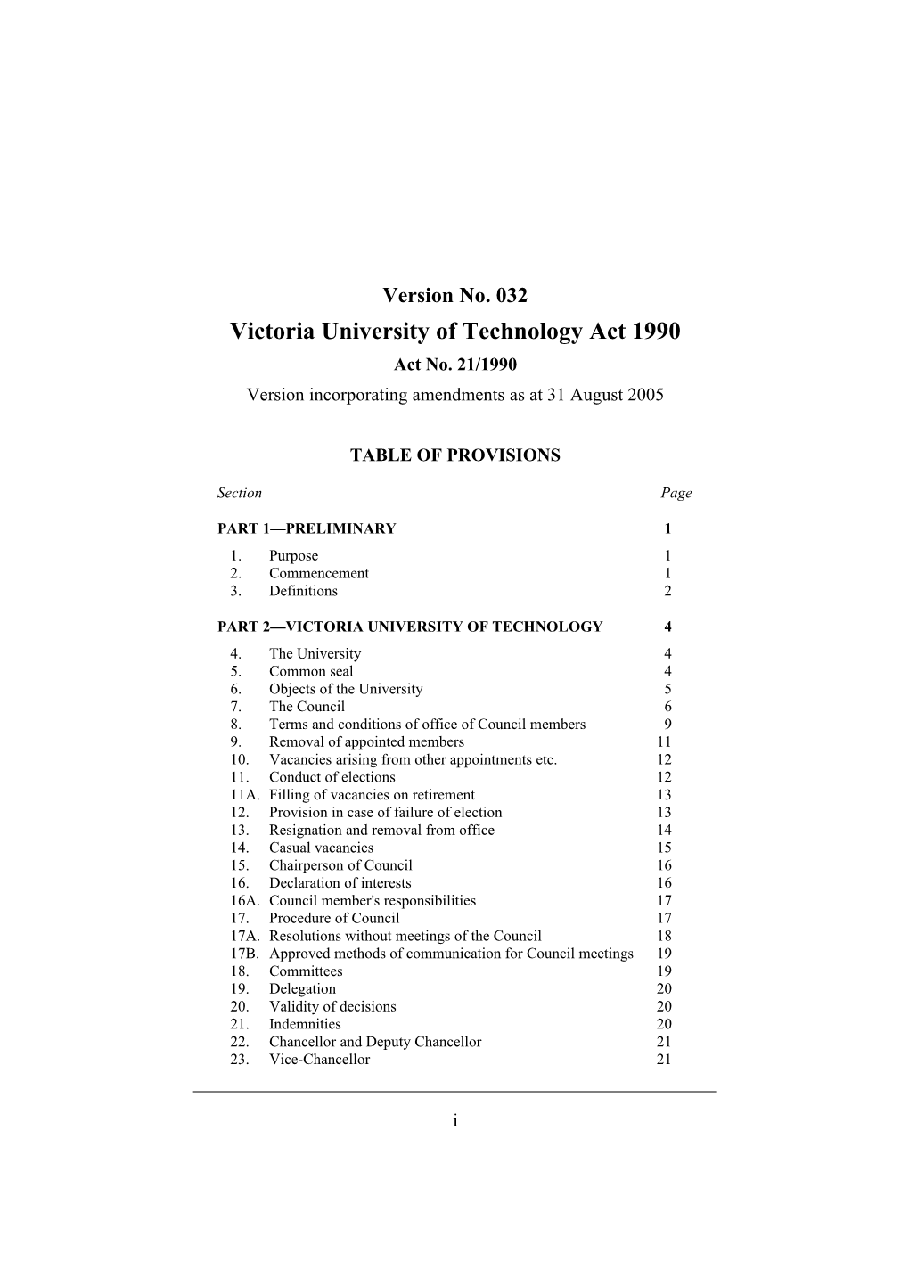 Victoria University of Technology Act 1990