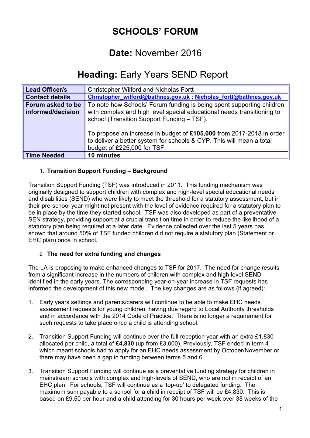 Heading:Early Years SEND Report