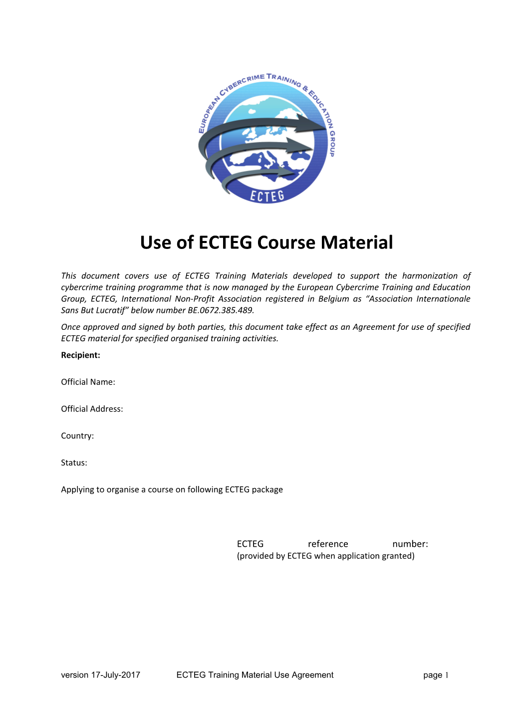 ECTEG Materials Application Form