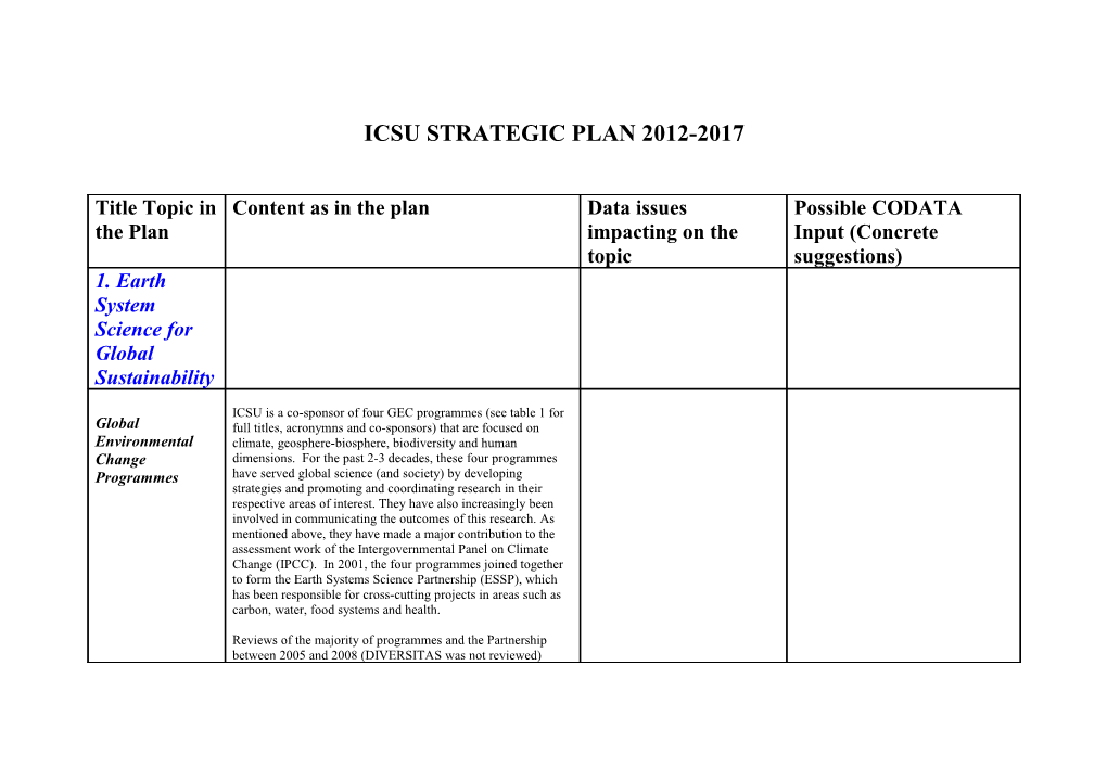 Icsu Strategic Plan 2012-2017