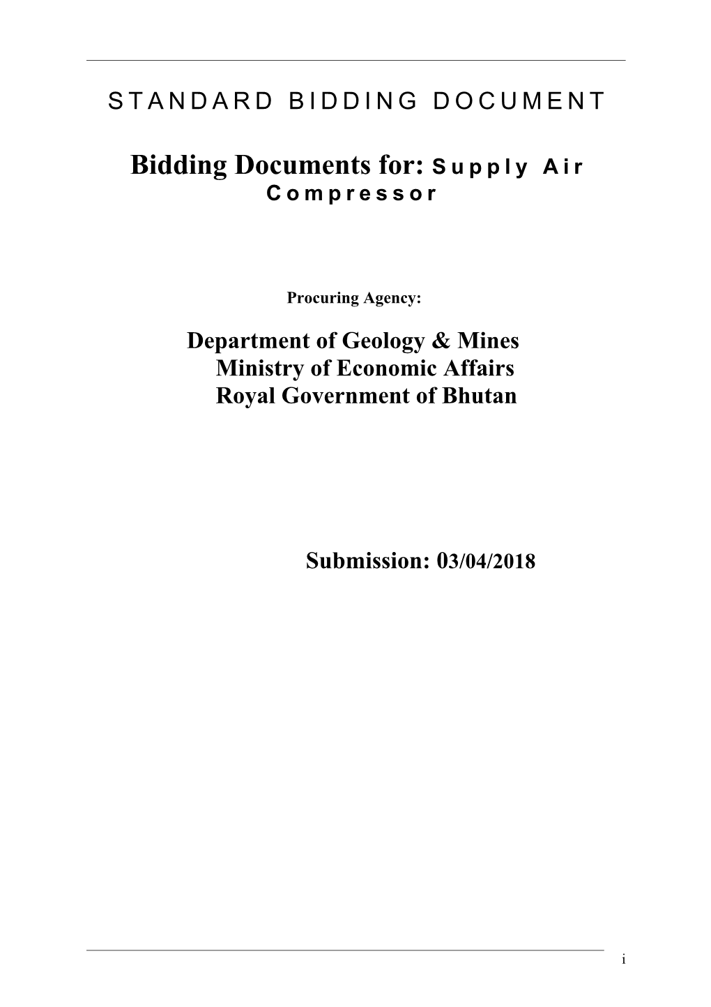 Bidding Documents For:Supplyair Compressor