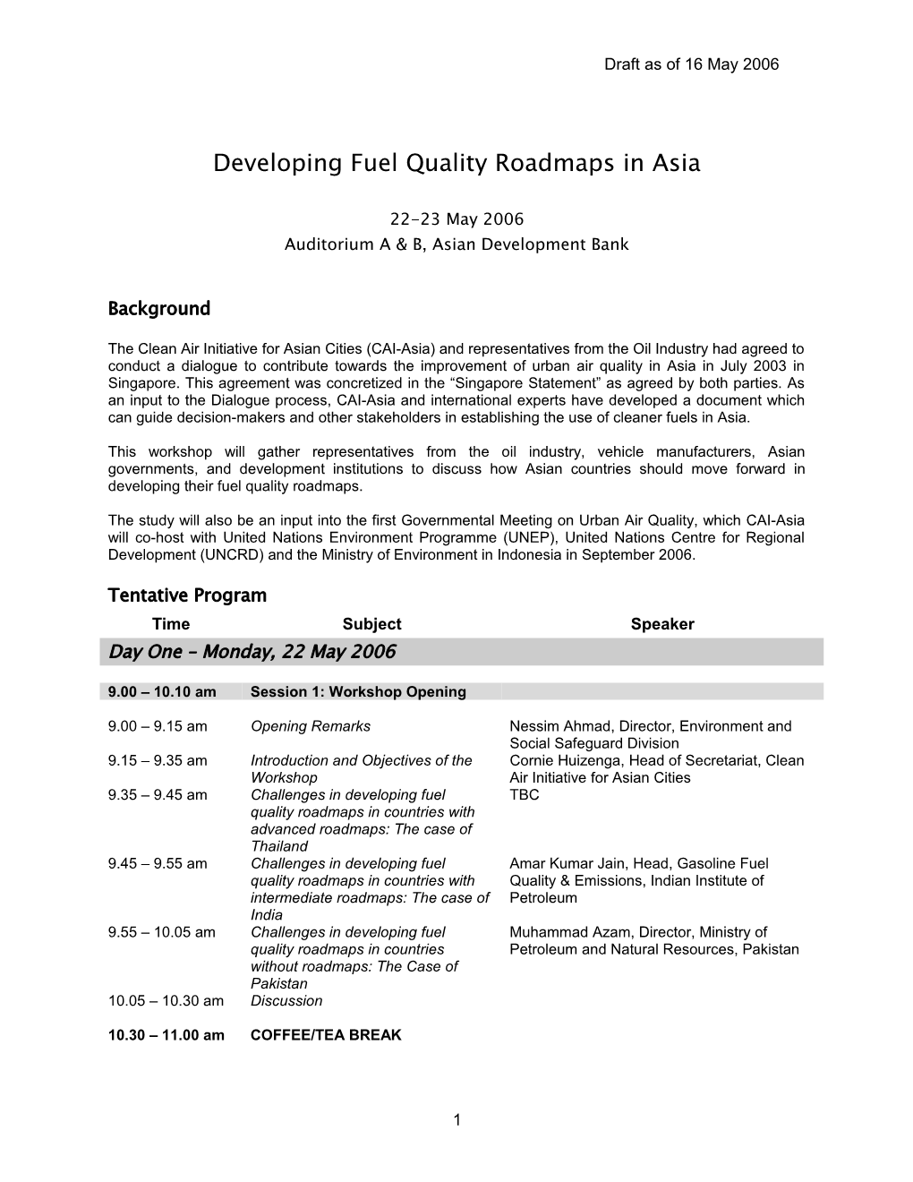 Developing Fuel Quality Roadmaps in Asia