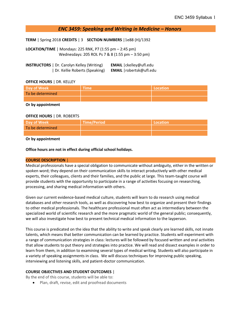 ENC 3459: Speaking and Writing in Medicine Honors