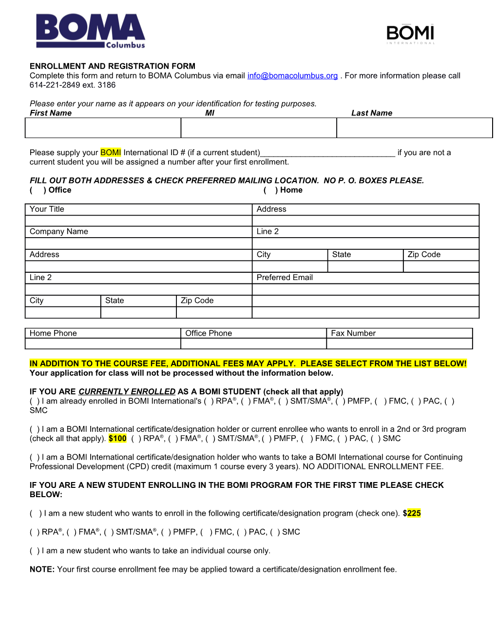 Enrollment and Registration Form