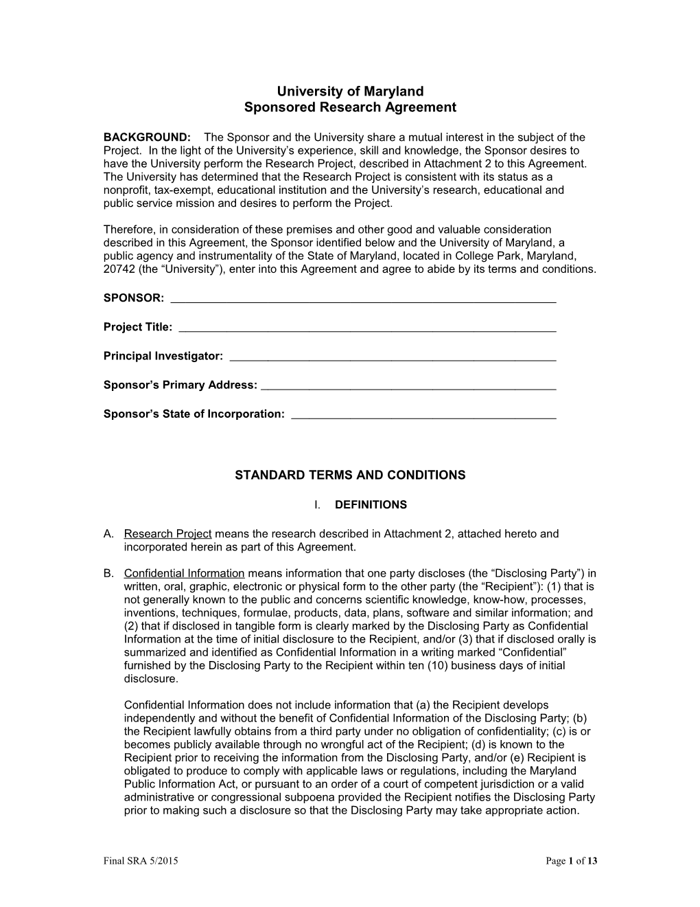 Sample Industry-Research Agreement