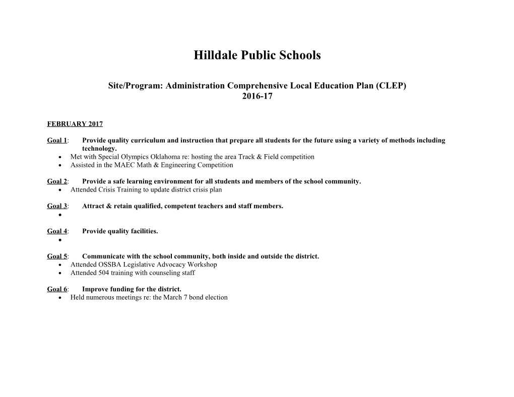 Site/Program: Administration Comprehensive Local Education Plan (CLEP)