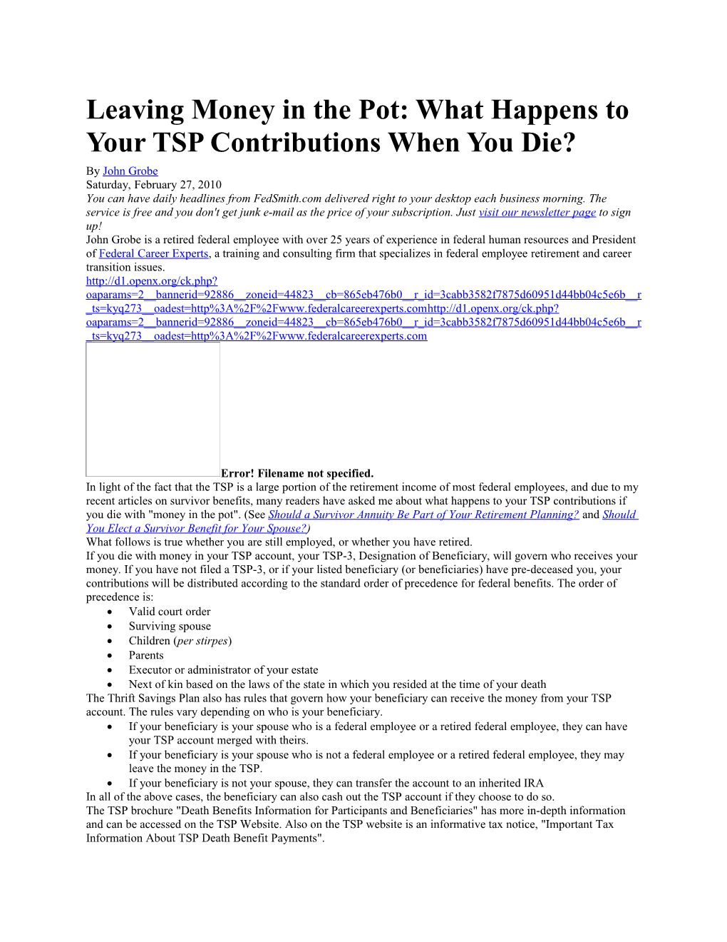 Leaving Money in the Pot: What Happens to Your TSP Contributions When You Die