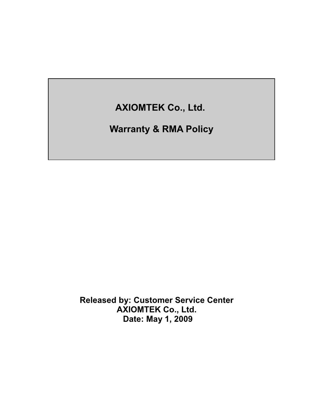 Axiomtek RMA Policy and Process