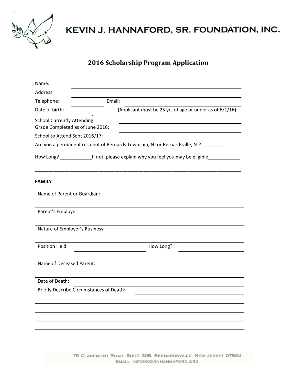 2009 Scholarship Program Application