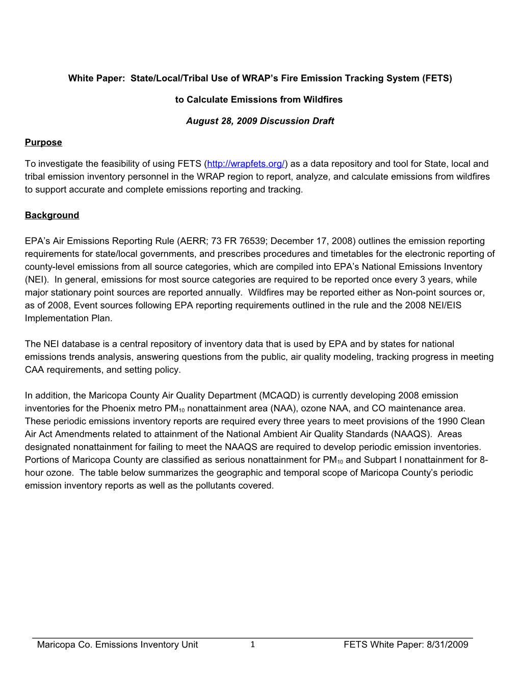 White Paper: State/Local/Tribal Use of WRAP S Fire Emission Tracking System (FETS)