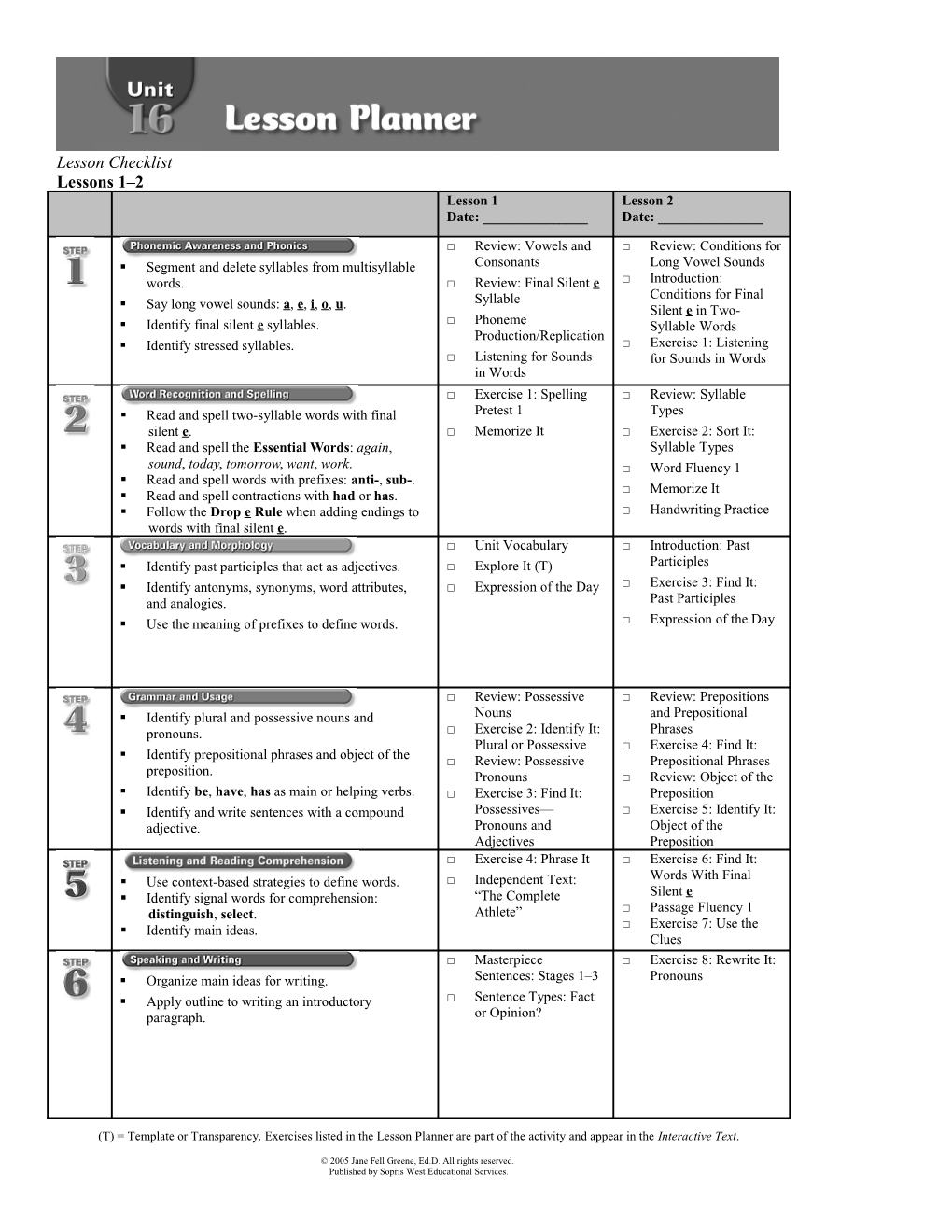 Lesson Checklist