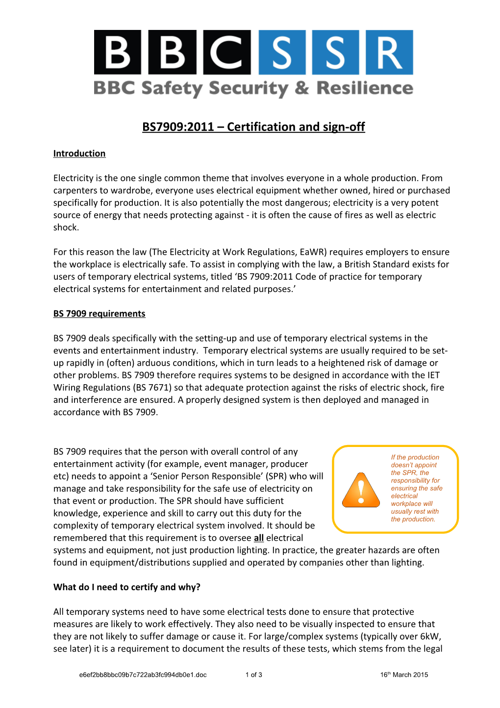 BS7909:2011 Certification and Sign-Off