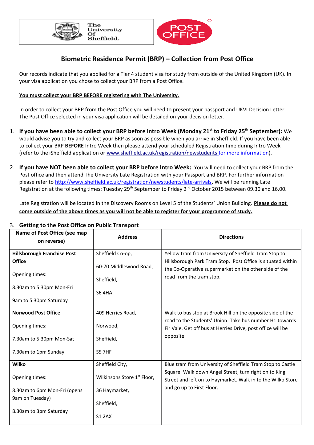 Biometric Residence Permit (BRP) Collection from Post Office