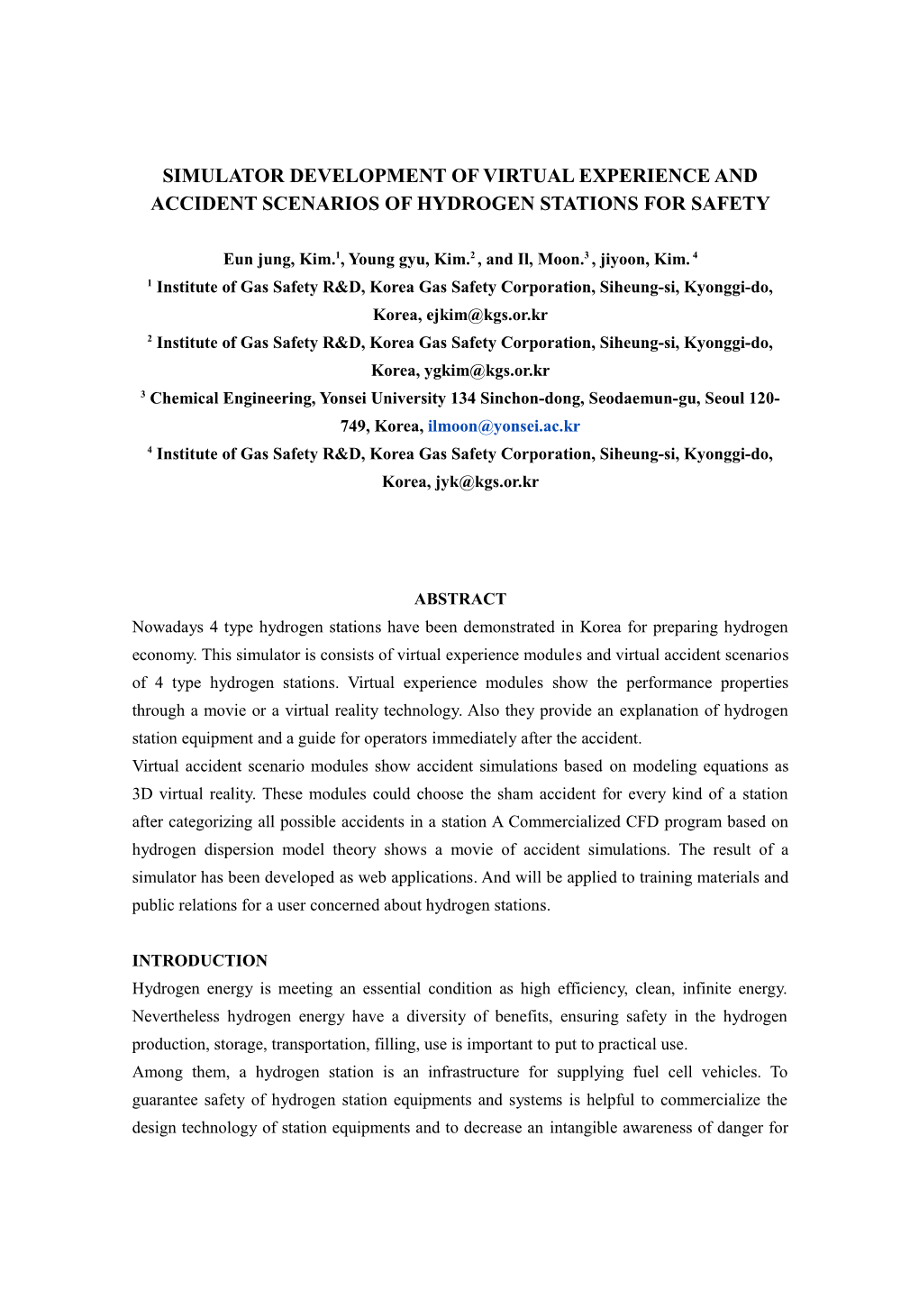 Simulator Development of Virtual Experience and Vitual Accidents Scenario of Hydrogen Station