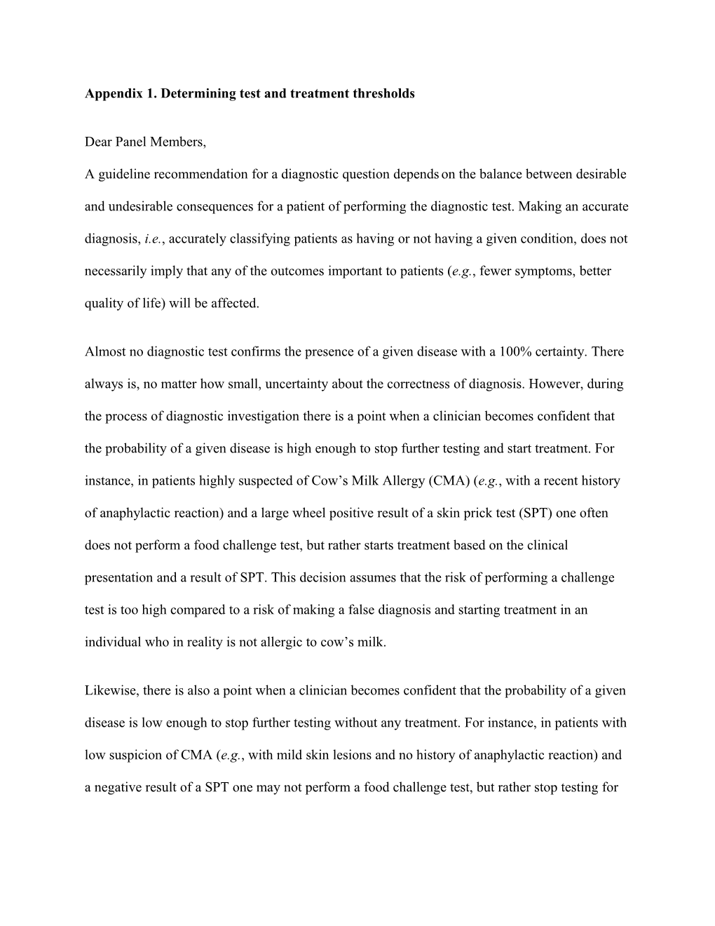 Appendix 1. Determining Test and Treatment Thresholds