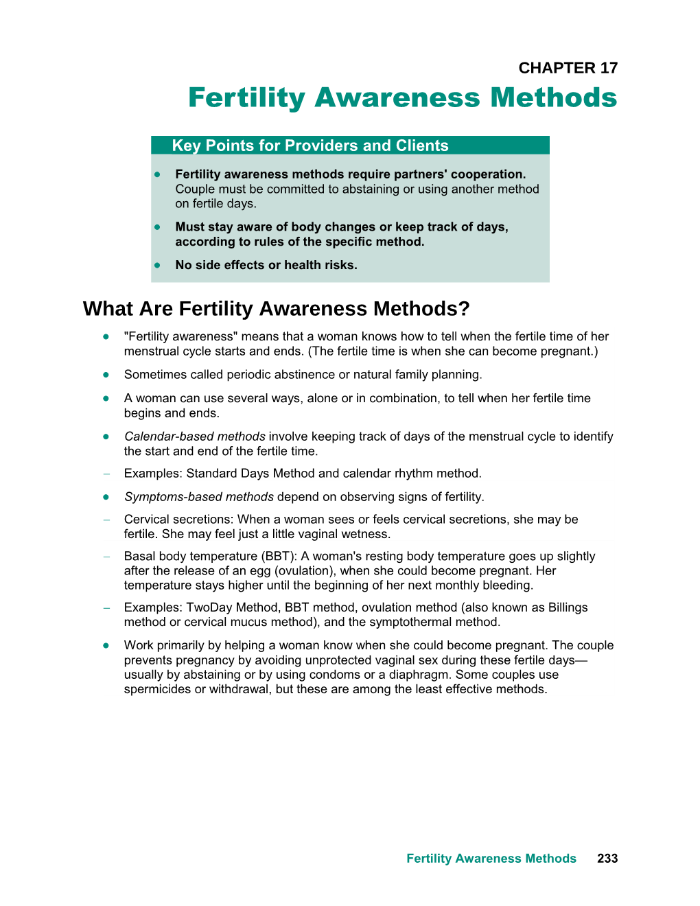 CHAPTER 17 Fertility Awareness Methods