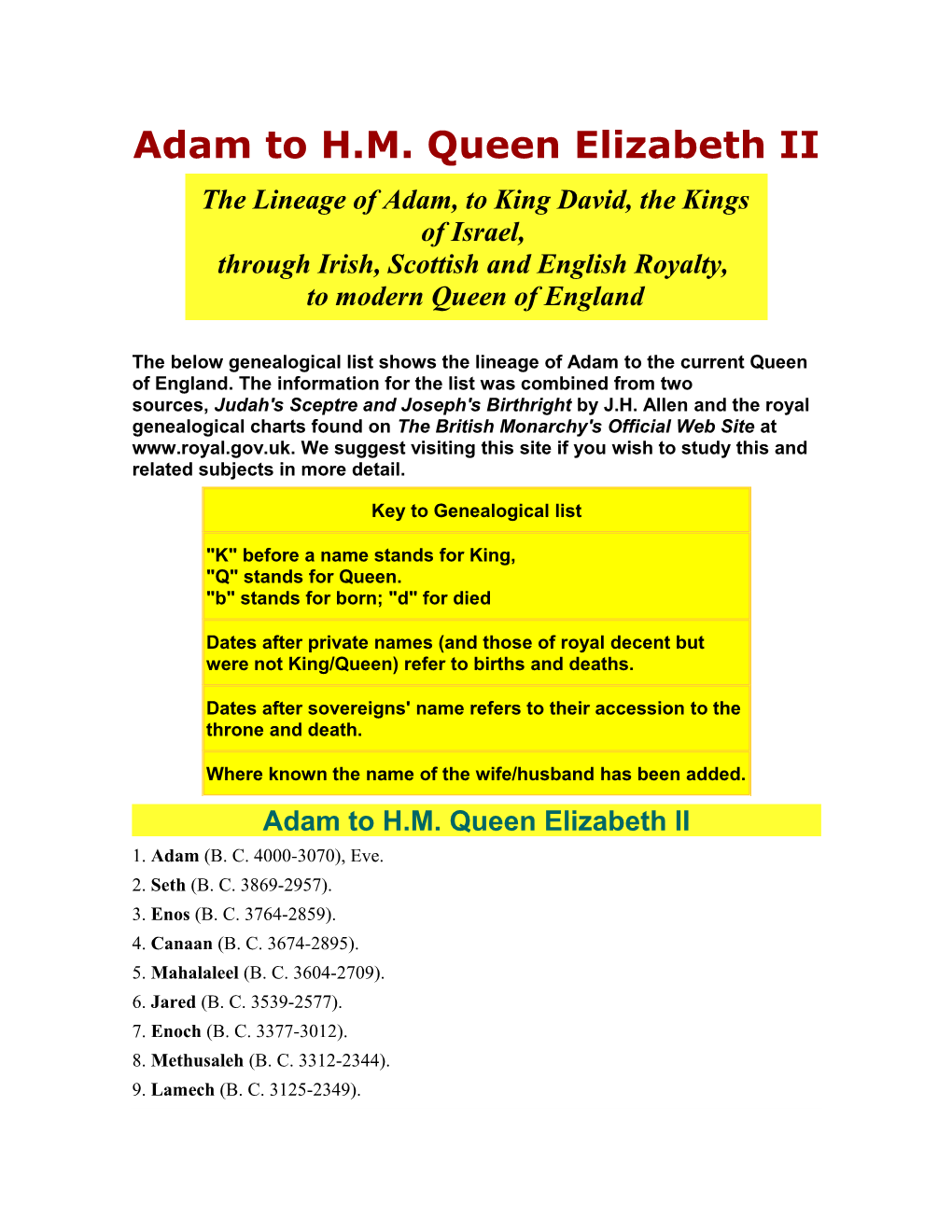 Adam to H.M. Queen Elizabeth II
